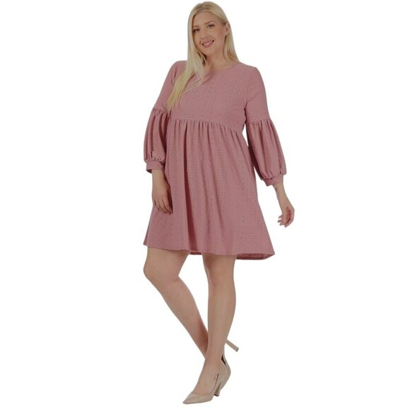 Size 3X 22 24 NEW MAUVE EYELET LANTERN SLEEVE DRESS Special‎ Occasion PLUS SIZE - Picture 2 of 7